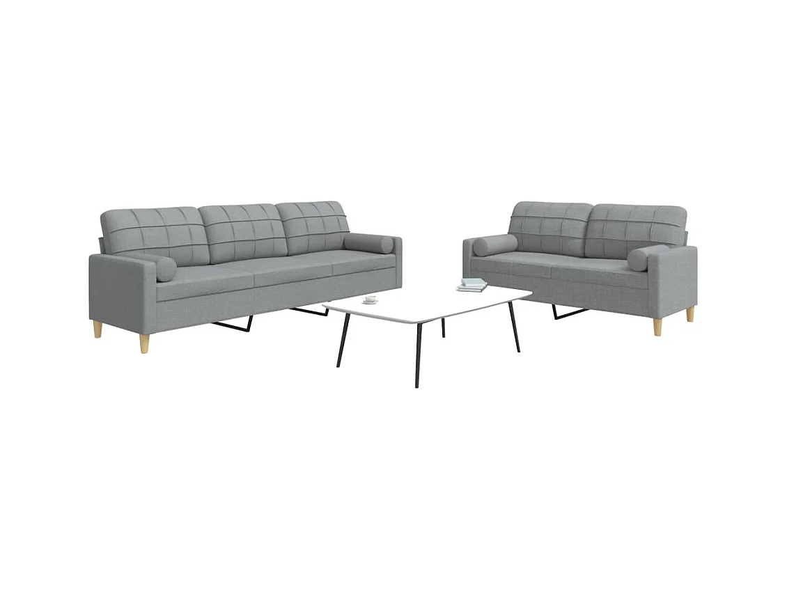 Ensemble de canapés 2 pièces coussins décoratifs gris clair tissu