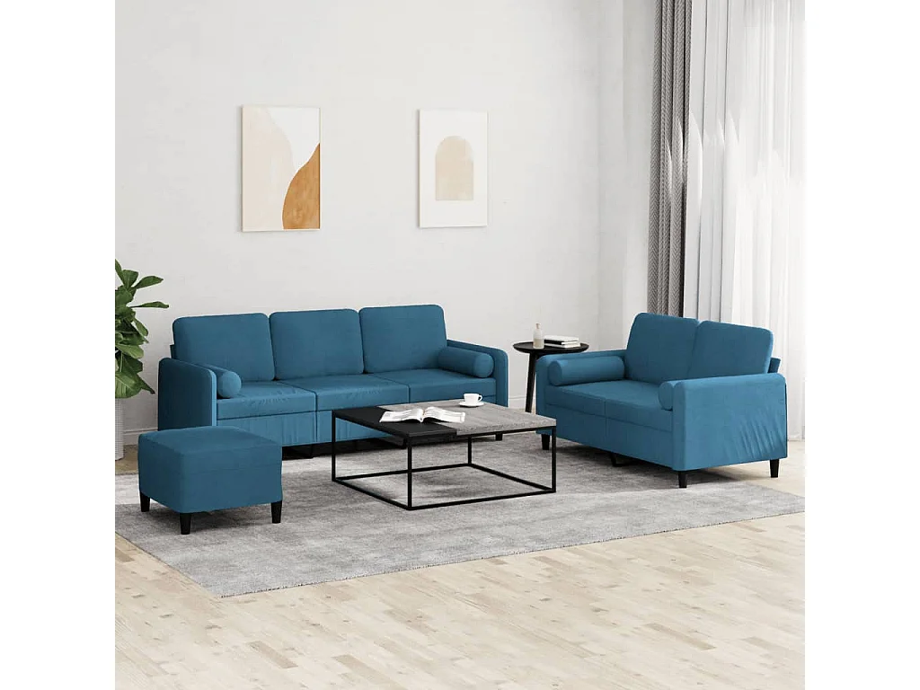 Ensemble de canapés 3 pièces avec coussins bleu velours