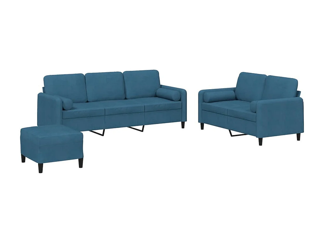 Ensemble de canapés 3 pièces avec coussins bleu velours
