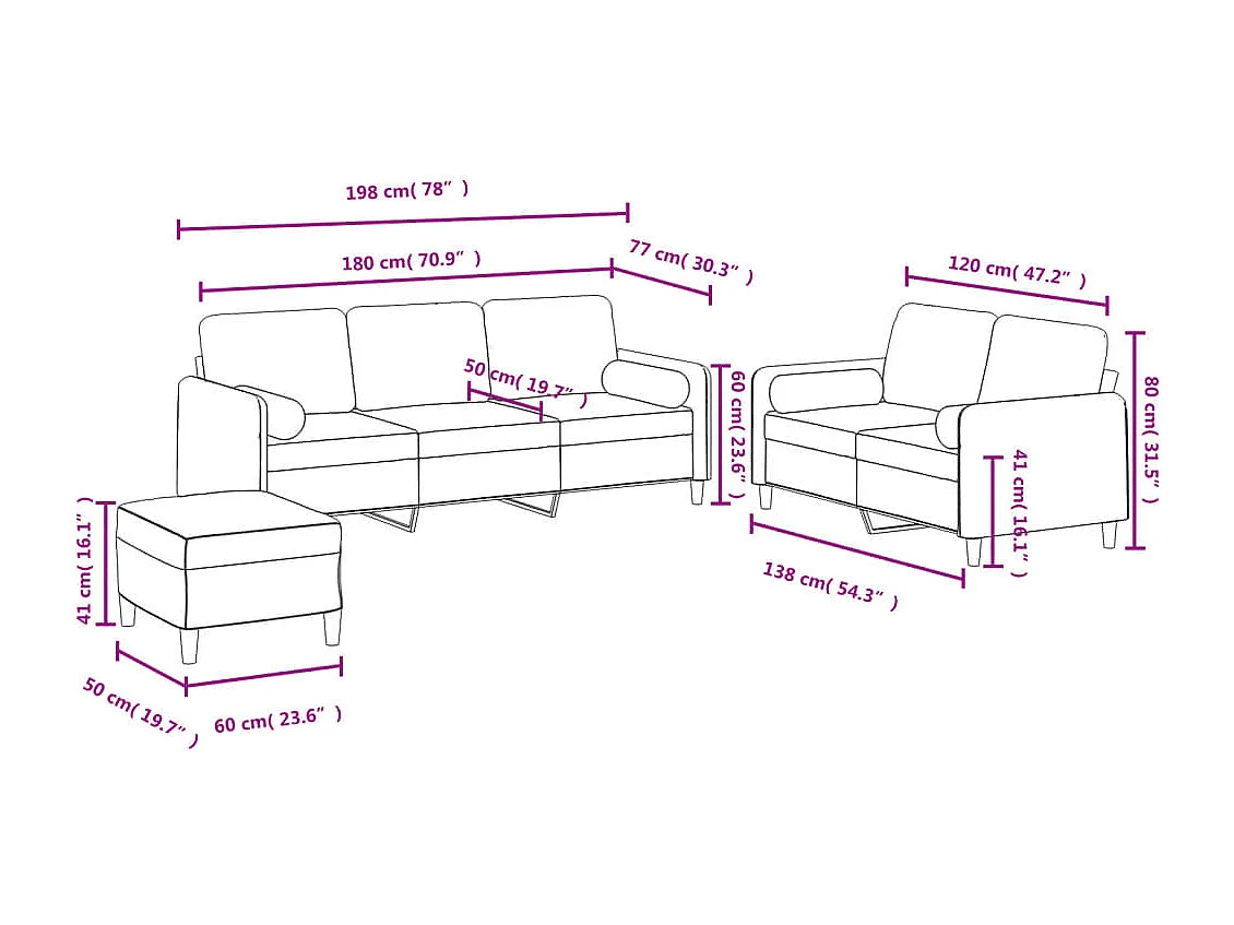 Ensemble de canapés 3 pièces avec coussins bleu velours