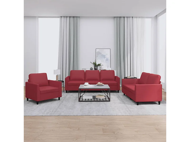 Ensemble de canapés 3 pièces et coussins Rouge bordeaux Similicuir