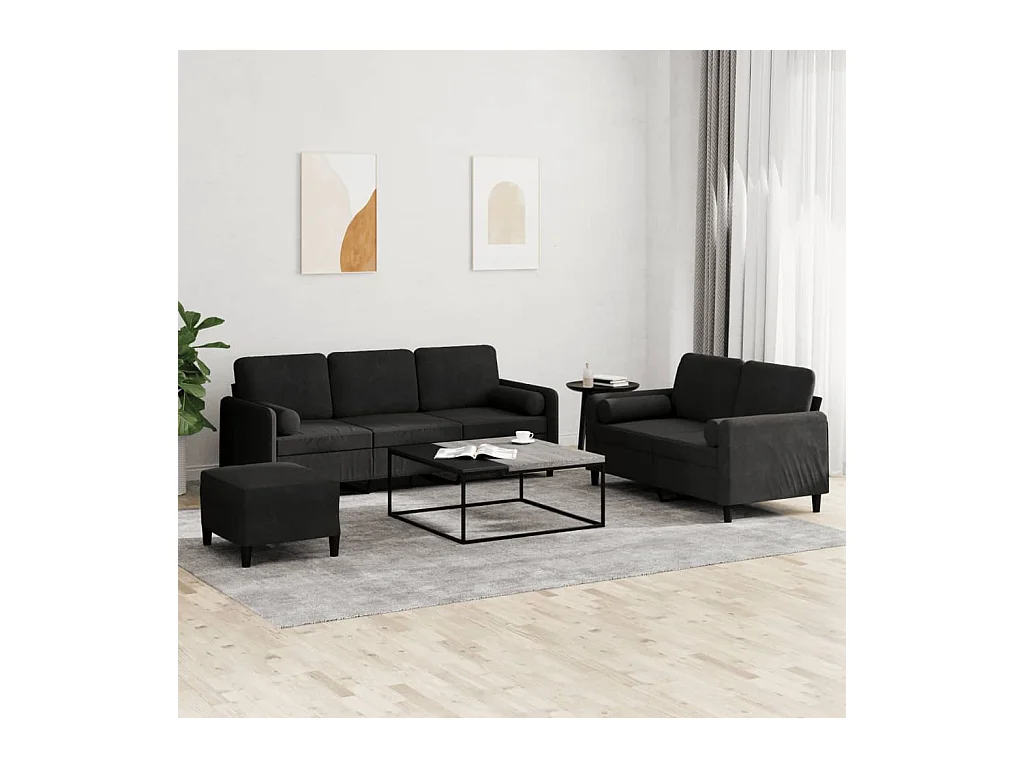 Ensemble de canapés 3 pièces avec coussins noir velours