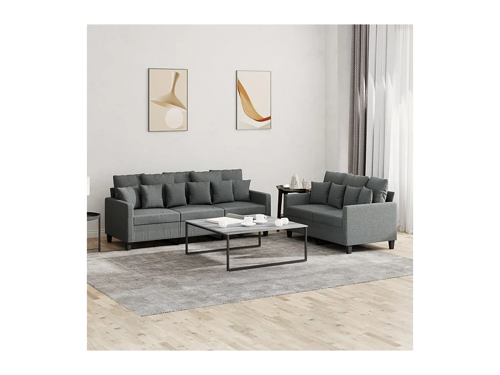 Ensemble de canapés 2 pièces avec coussins Gris foncé Tissu