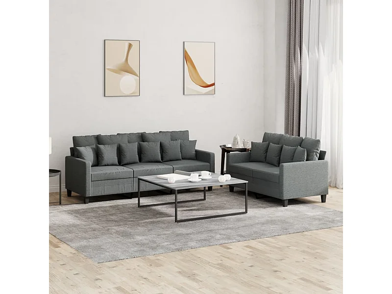 Ensemble de canapés 2 pièces avec coussins Gris foncé Tissu