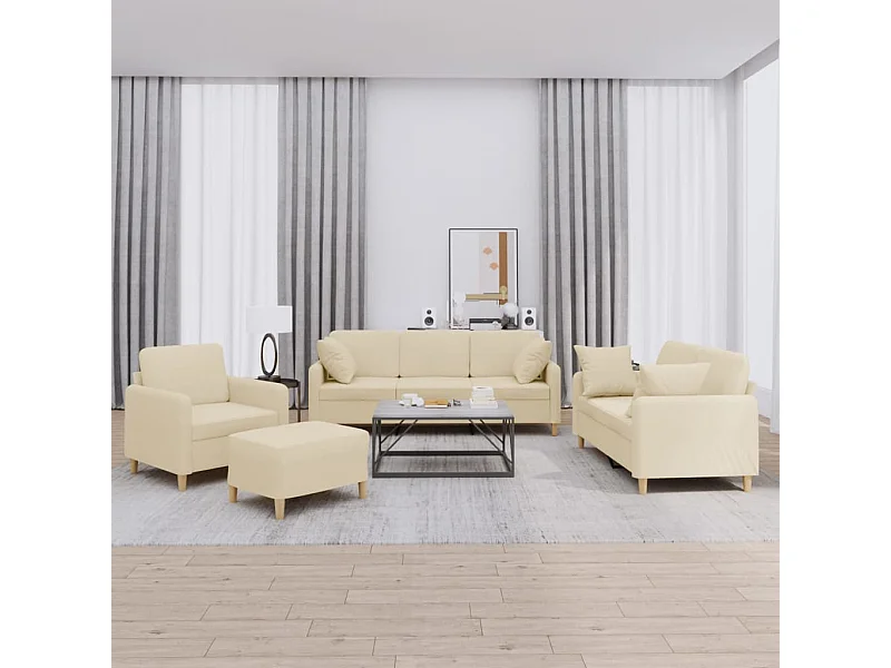 4 peças conjunto de sofás com almofadas tecido cor creme
