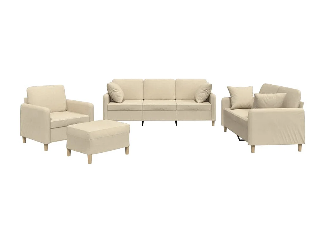 4-delige Loungeset met kussens stof crèmekleurig