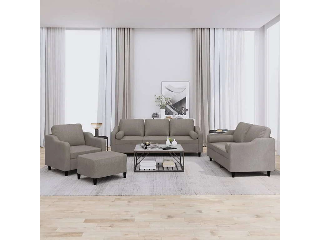 4-delige Loungeset met kussens stof taupe