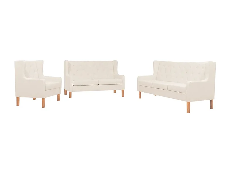 Conjunto de sofás 3 peças tecido branco nata