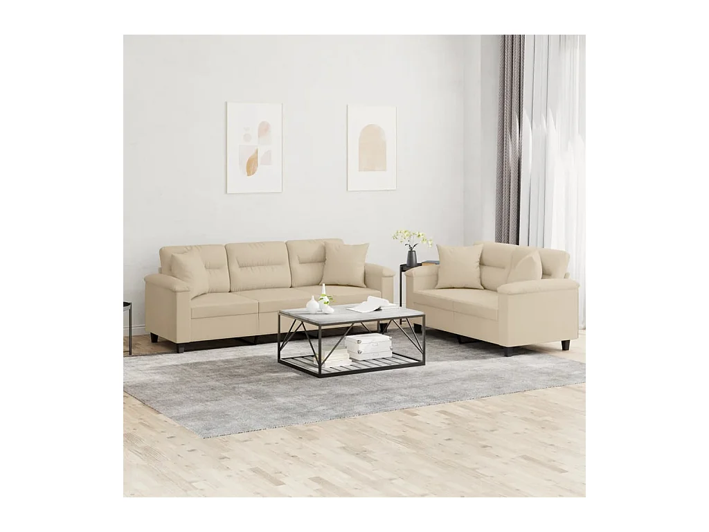 Ensemble de canapés 2 pièces avec coussins Crème Tissu microfibre