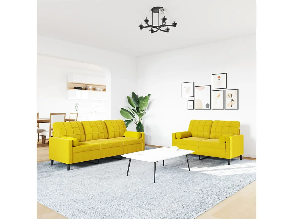 Juego de sofás con cojines 2 piezas terciopelo amarillo
