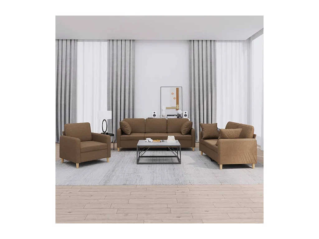 3-delige Loungeset met kussens stof bruin