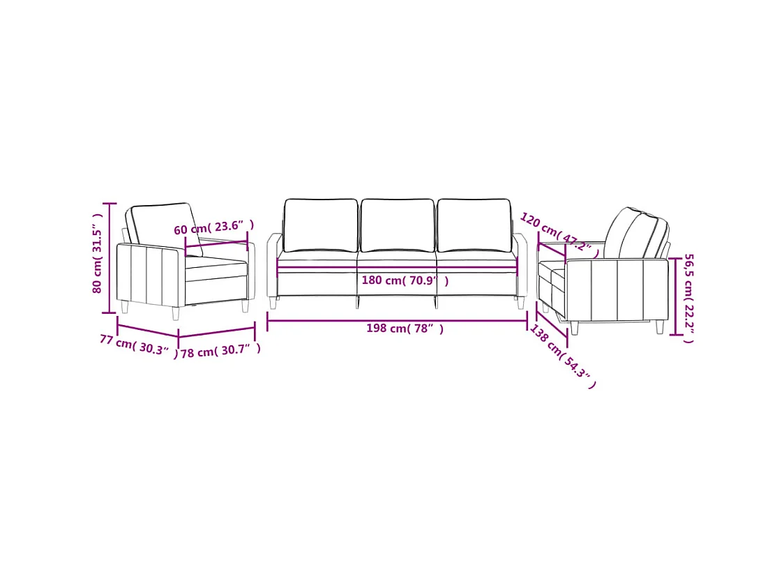 3-delige Loungeset met kussens fluweel donkergrijs
