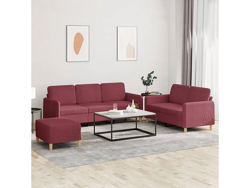 Juego de sofás con cojines 3 piezas tela rojo tinto