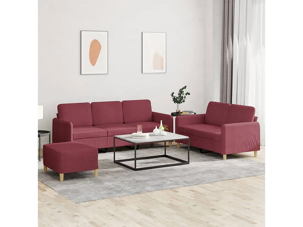 3-delige Loungeset met kussens stof wijnrood