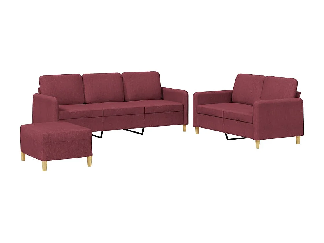 3-delige Loungeset met kussens stof wijnrood