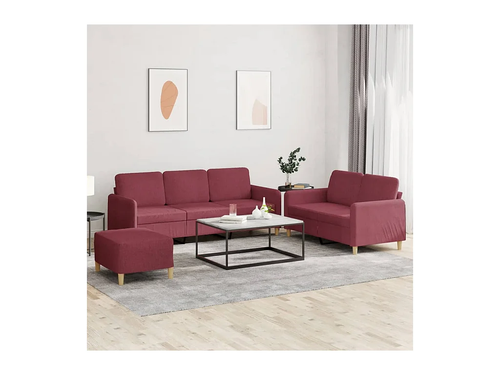 Ensemble de canapés 3 pièces avec coussins Rouge bordeaux Tissu