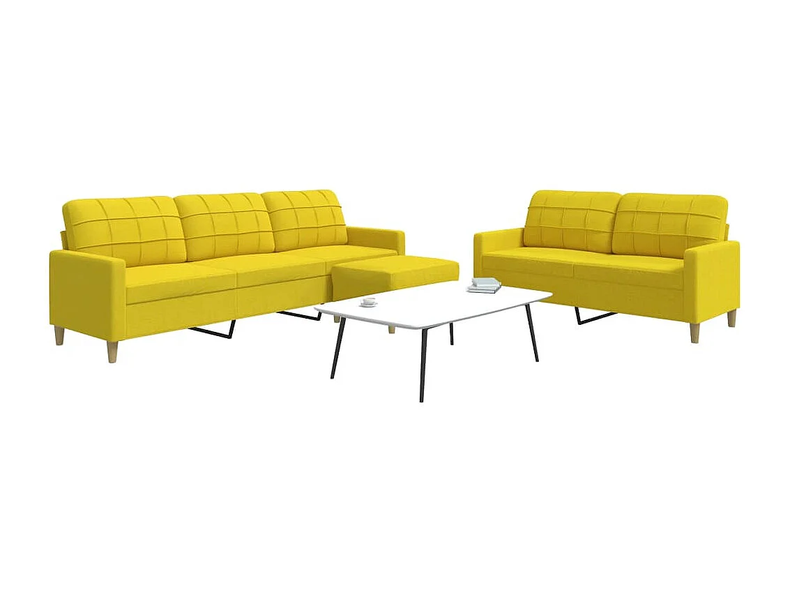 3-delige Loungeset met voetenbank stof lichtgeel