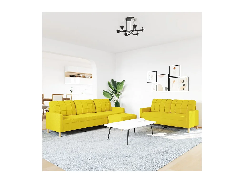 Ensemble de canapés 3 pièces avec repose-pied jaune clair tissu