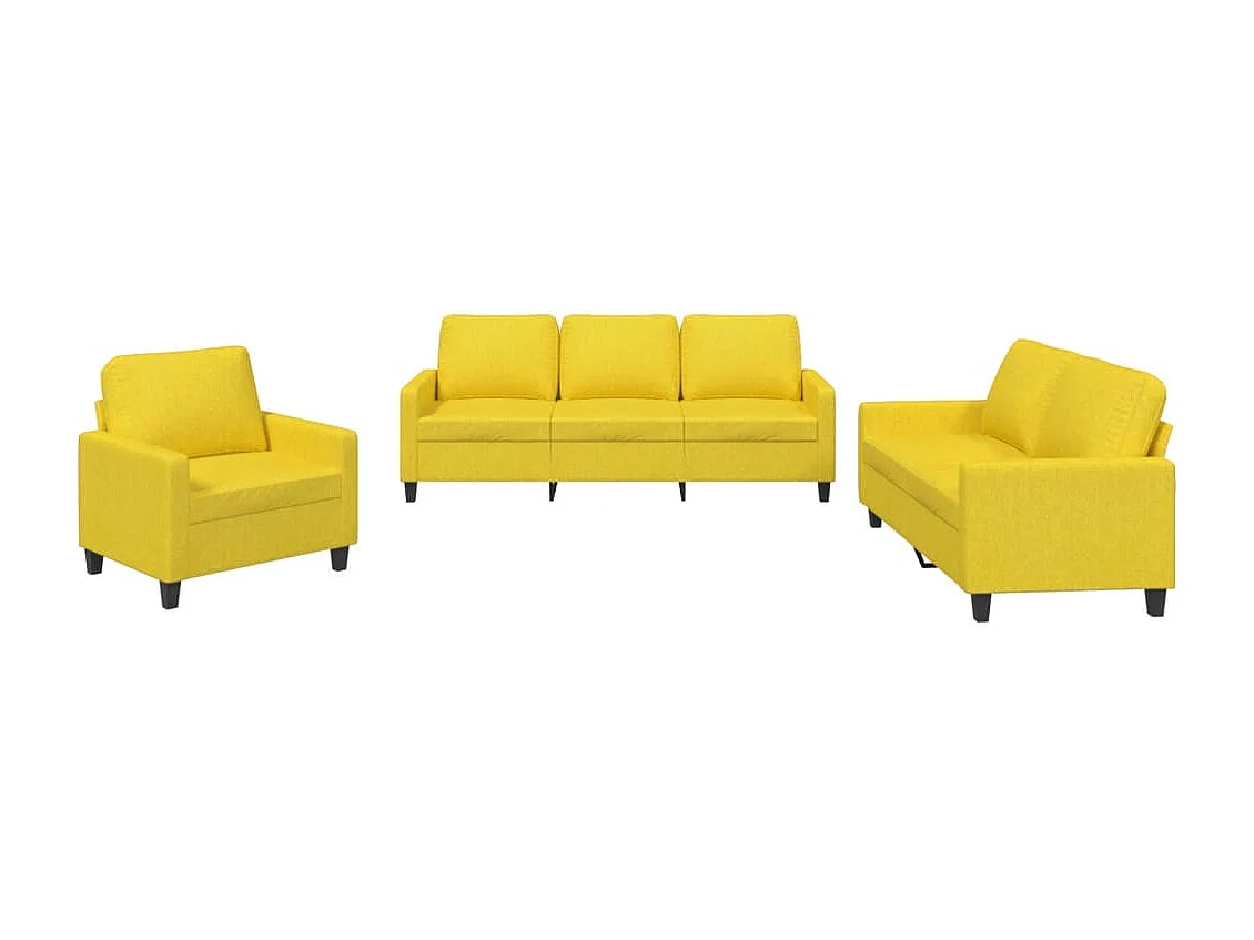 Ensemble de canapés 3 pièces avec coussins Jaune clair Tissu