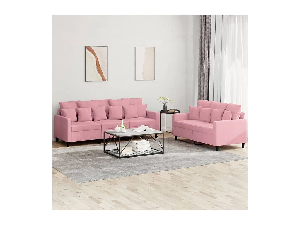 Ensemble de canapés 2 pièces avec coussins Rose Velours