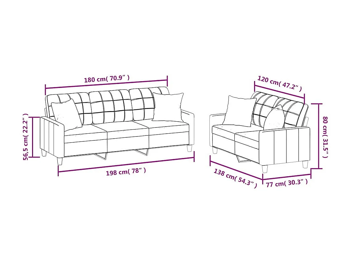 2-delige Loungeset met kussens kunstleer zwart