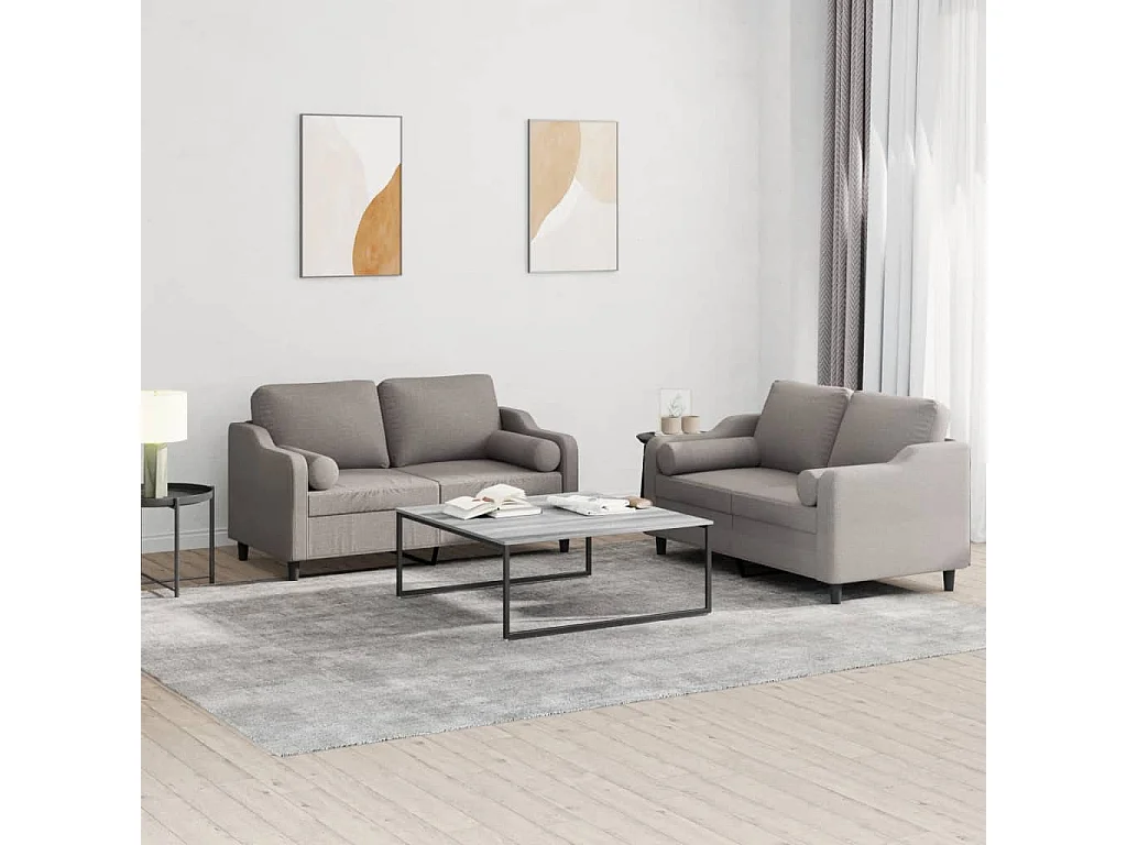 Juego de sofás con cojines 2 piezas tela gris taupe