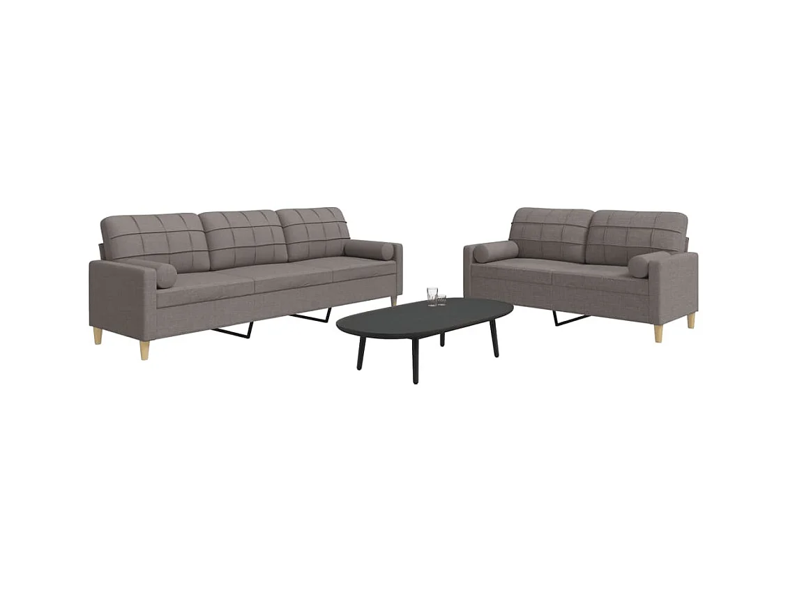 Ensemble de canapés 2 pièces avec coussins décoratifs taupe tissu