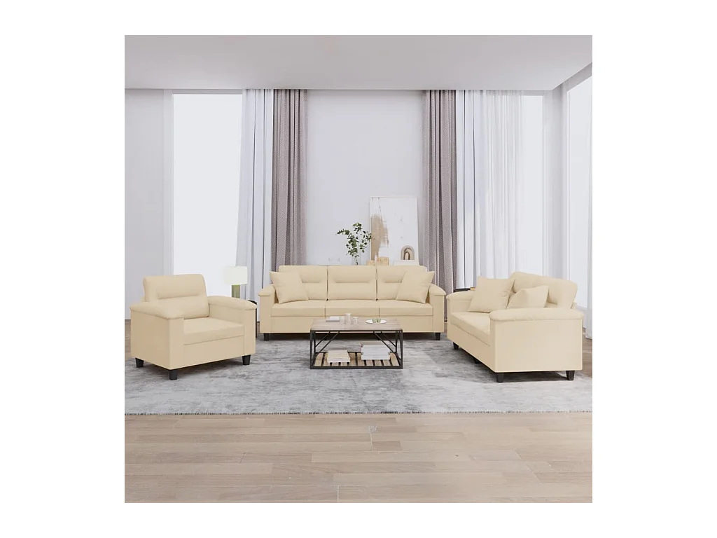 Ensemble de canapés 3 pièces avec coussins Crème Tissu microfibre