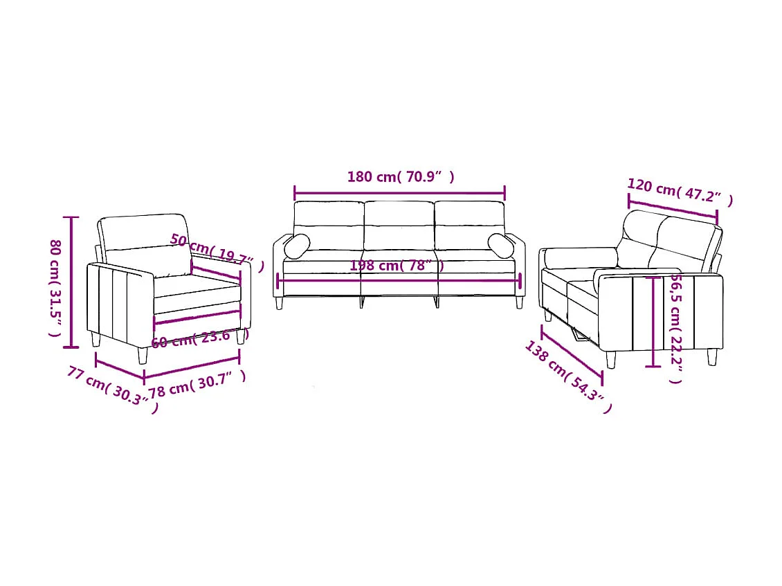 3-delige Loungeset met kussens stof taupe