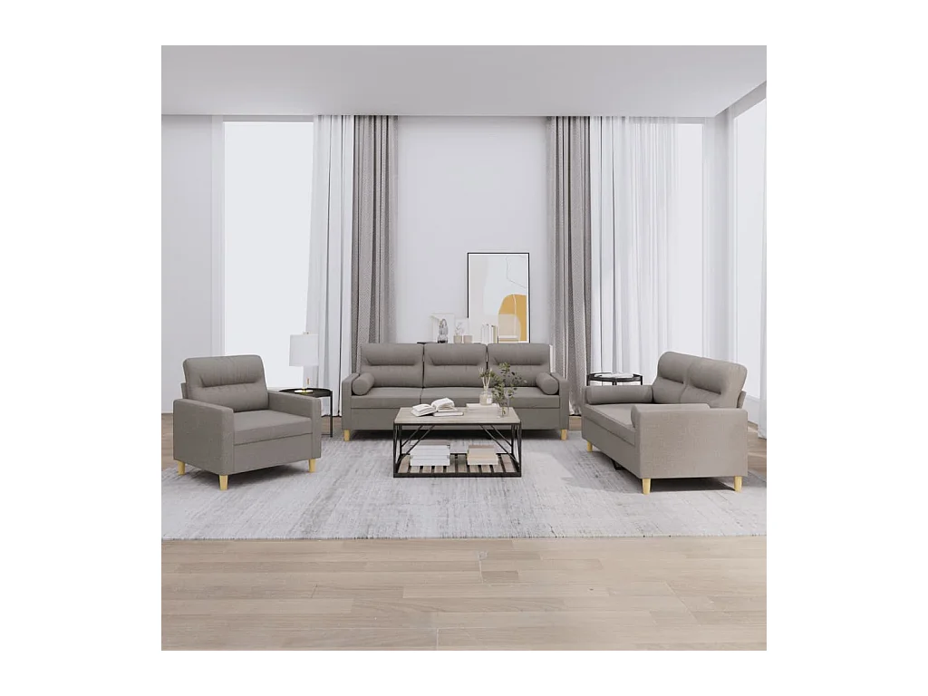 Ensemble de canapés 3 pièces avec coussins taupe tissu