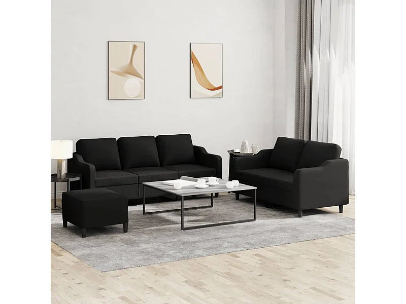 Ensemble de canapés 3 pièces avec coussins Noir Tissu