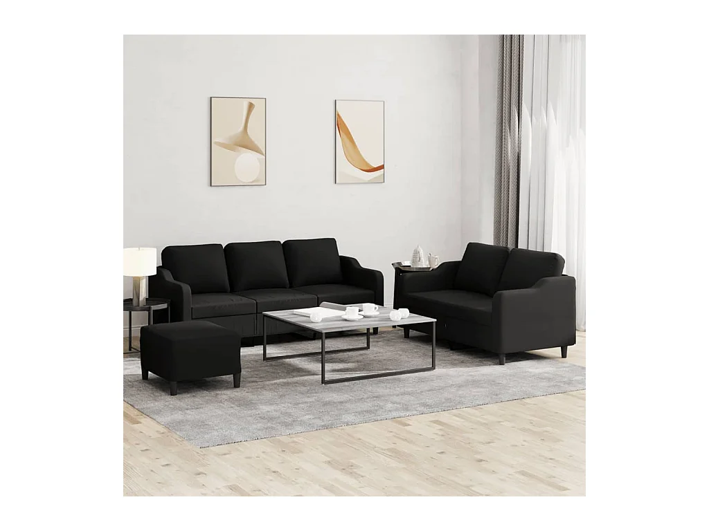 Ensemble de canapés 3 pièces avec coussins Noir Tissu