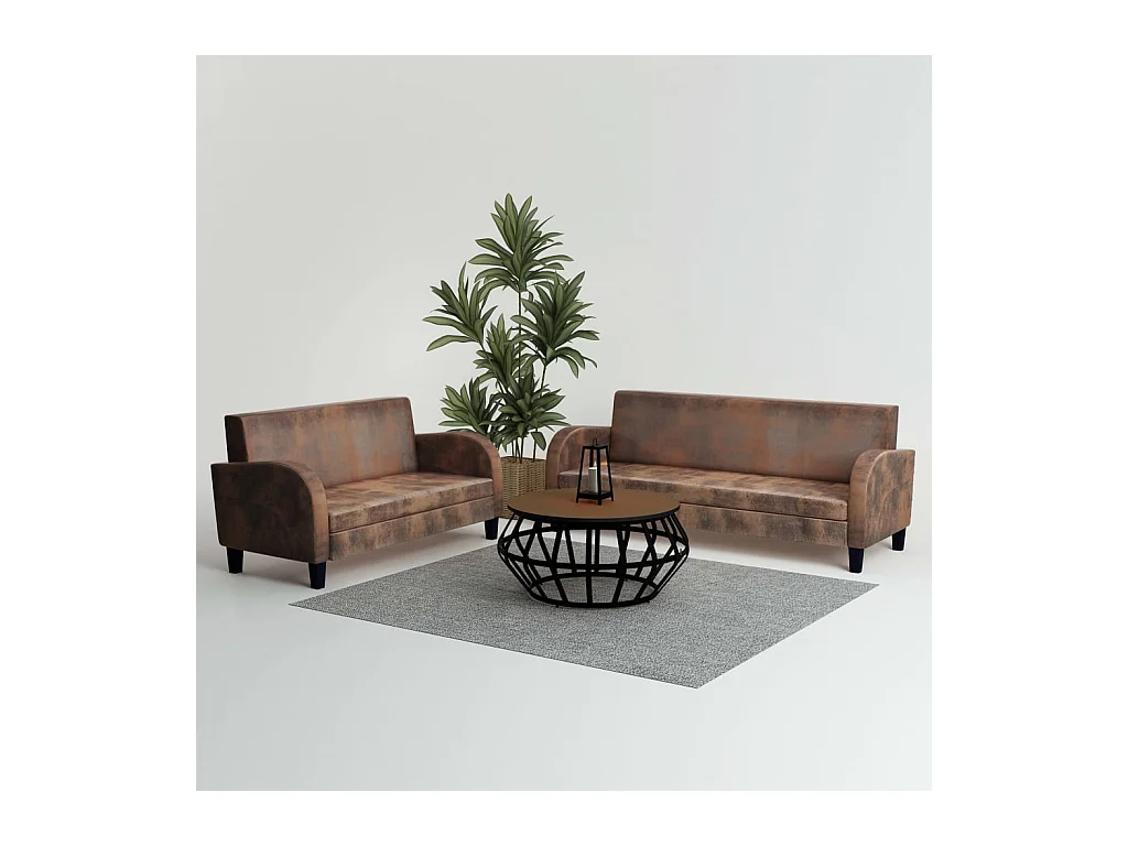 Ensemble de canapés 2 pièces Daim synthétique Marron