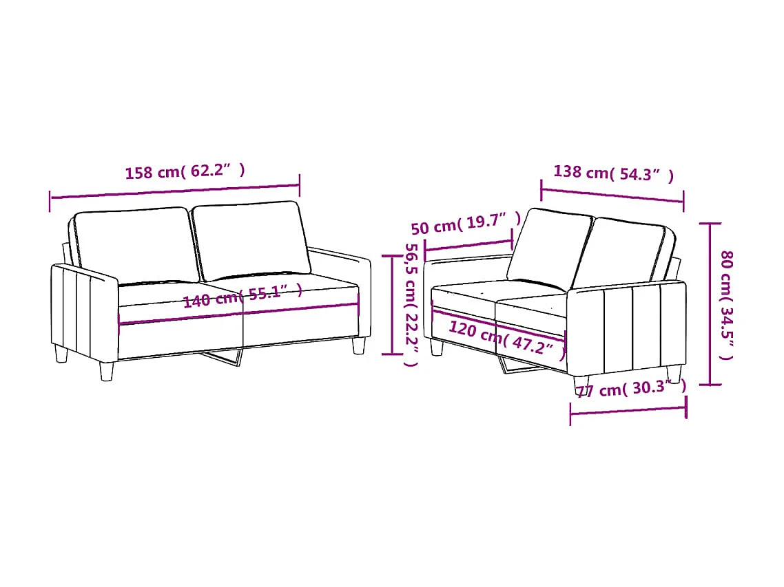 2-delige Loungeset met kussens stof lichtgrijs