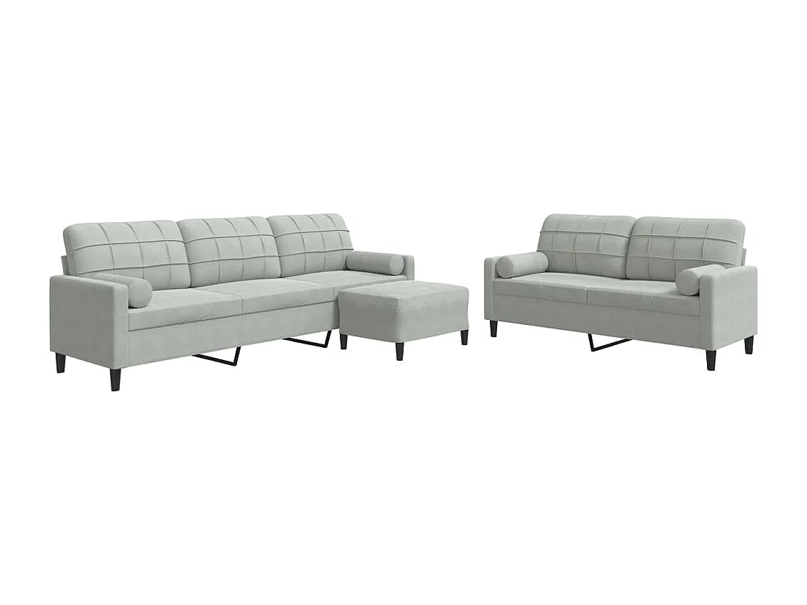 3-delige Loungeset met kussens en bolsters fluweel lichtgrijs