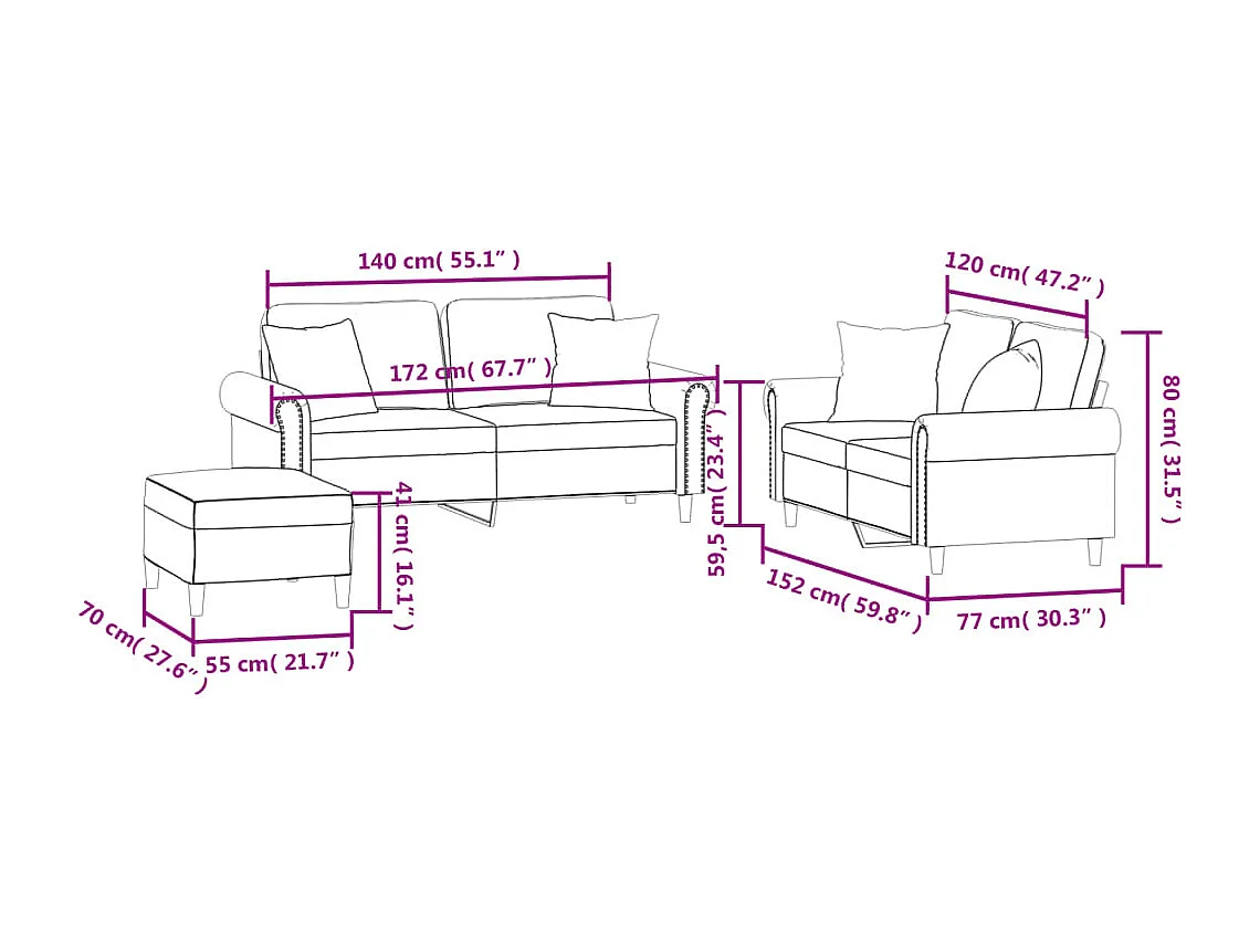 3-delige Loungeset met kussens fluweel geel