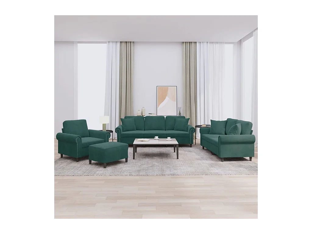 Juego de sofás con cojines 4 piezas terciopelo verde oscuro