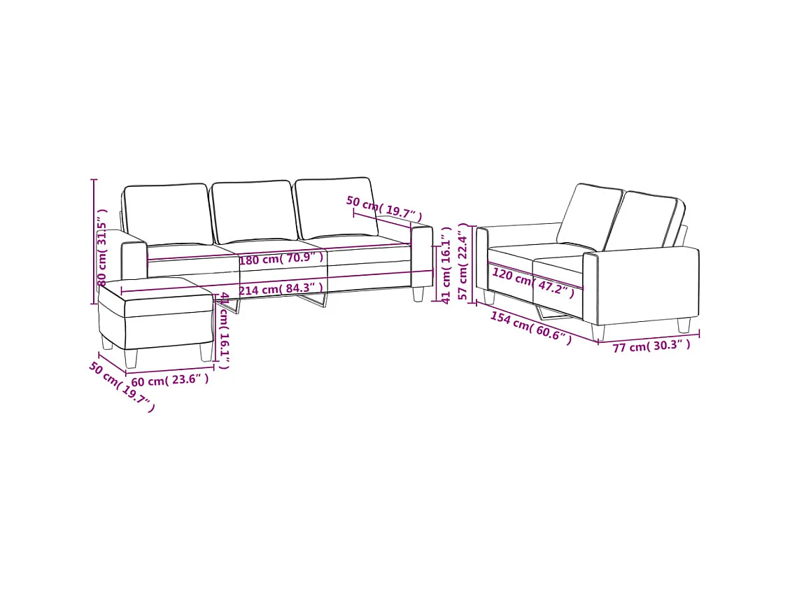 3-delige Loungeset stof taupe