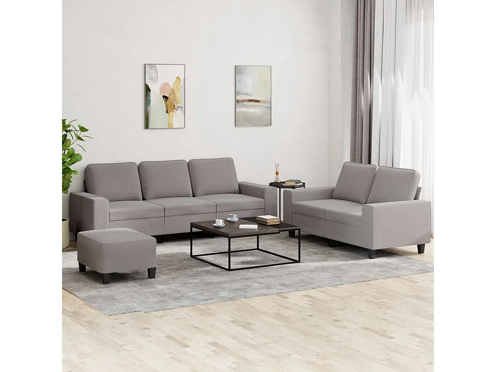 3 peças conjunto de sofás tecido cinzento-acastanhado