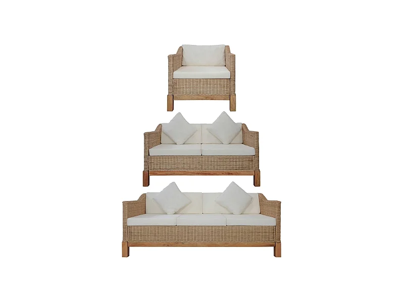 Ensemble de canapés 3 pièces avec coussins Rotin naturel