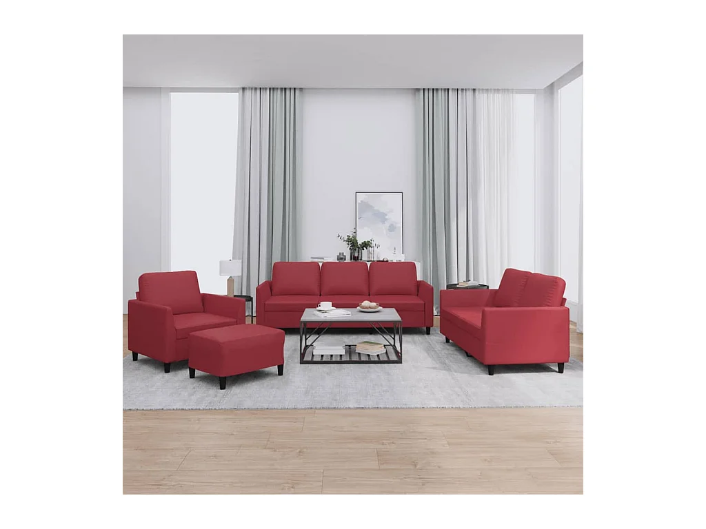 Ensemble de canapés 4 pièces et coussins Rouge bordeaux Similicuir