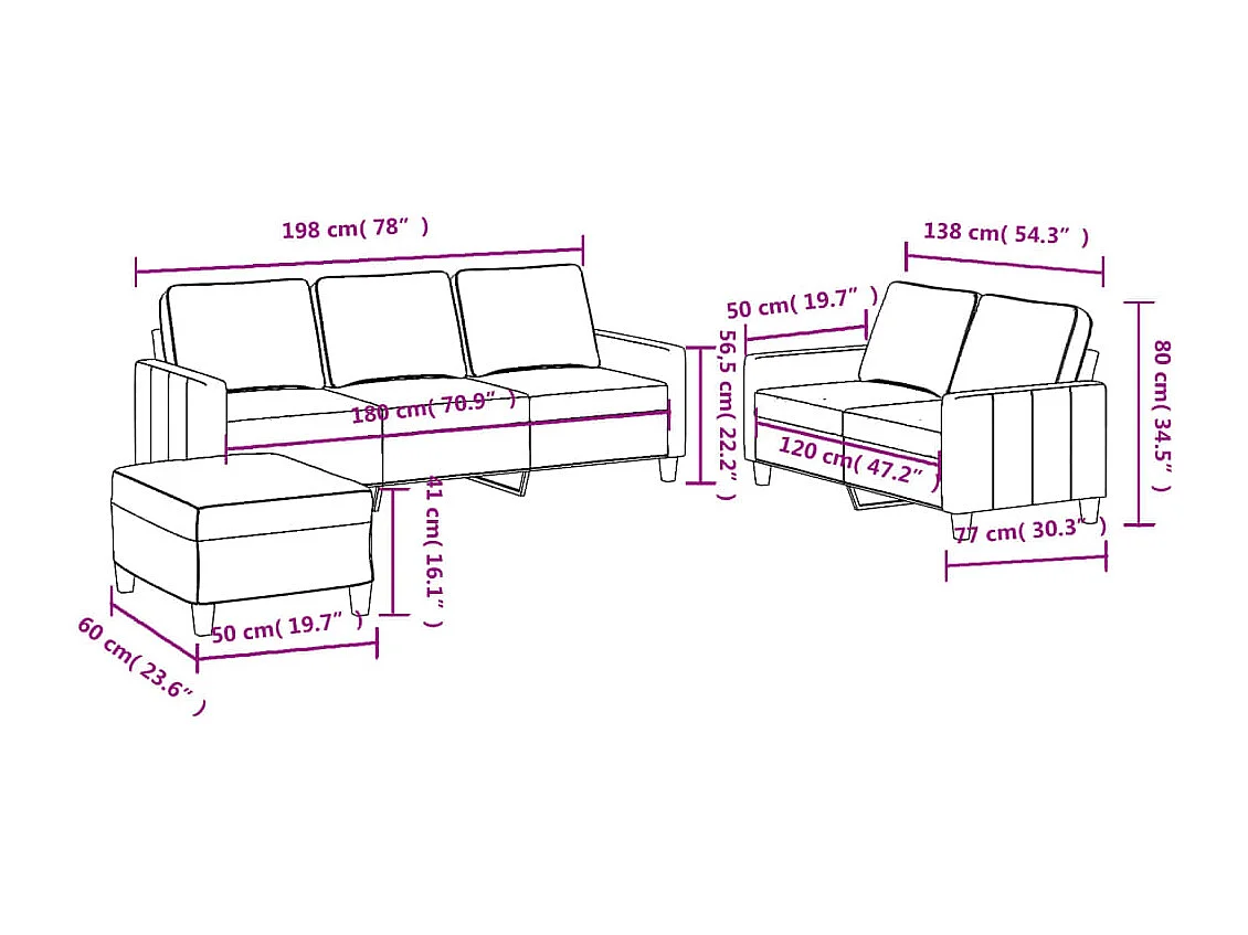 3-delige Loungeset met kussens stof taupe
