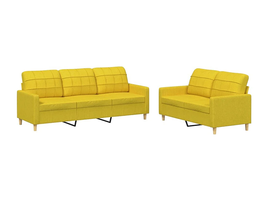 Ensemble de canapés 2 pièces avec coussins Jaune clair Tissu