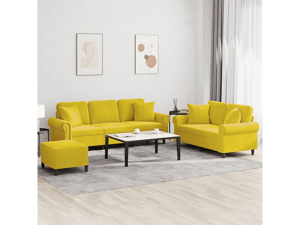 Juego de sofás con cojines 3 piezas terciopelo amarillo