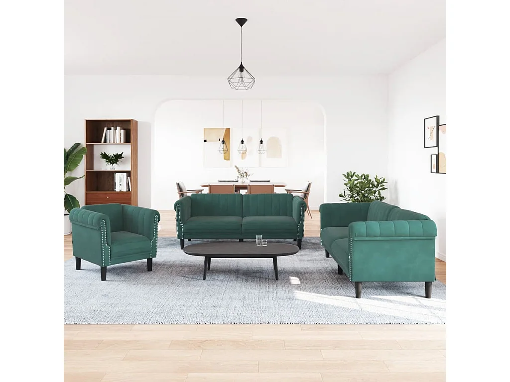 Ensemble de canapés 3 pièces vert foncé velours