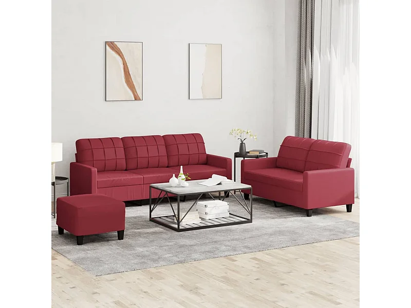Ensemble de canapés 3 pièces et coussins Rouge bordeaux Similicuir