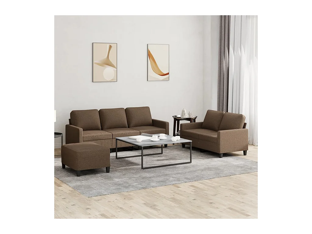 Ensemble de canapés 3 pièces avec coussins Marron Tissu