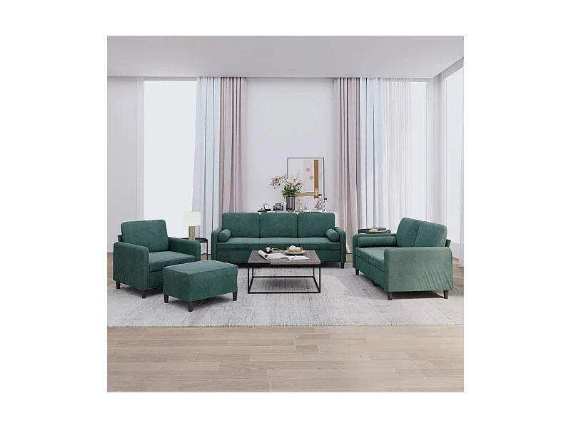 Ensemble de canapés 4 pièces avec coussins vert foncé velours