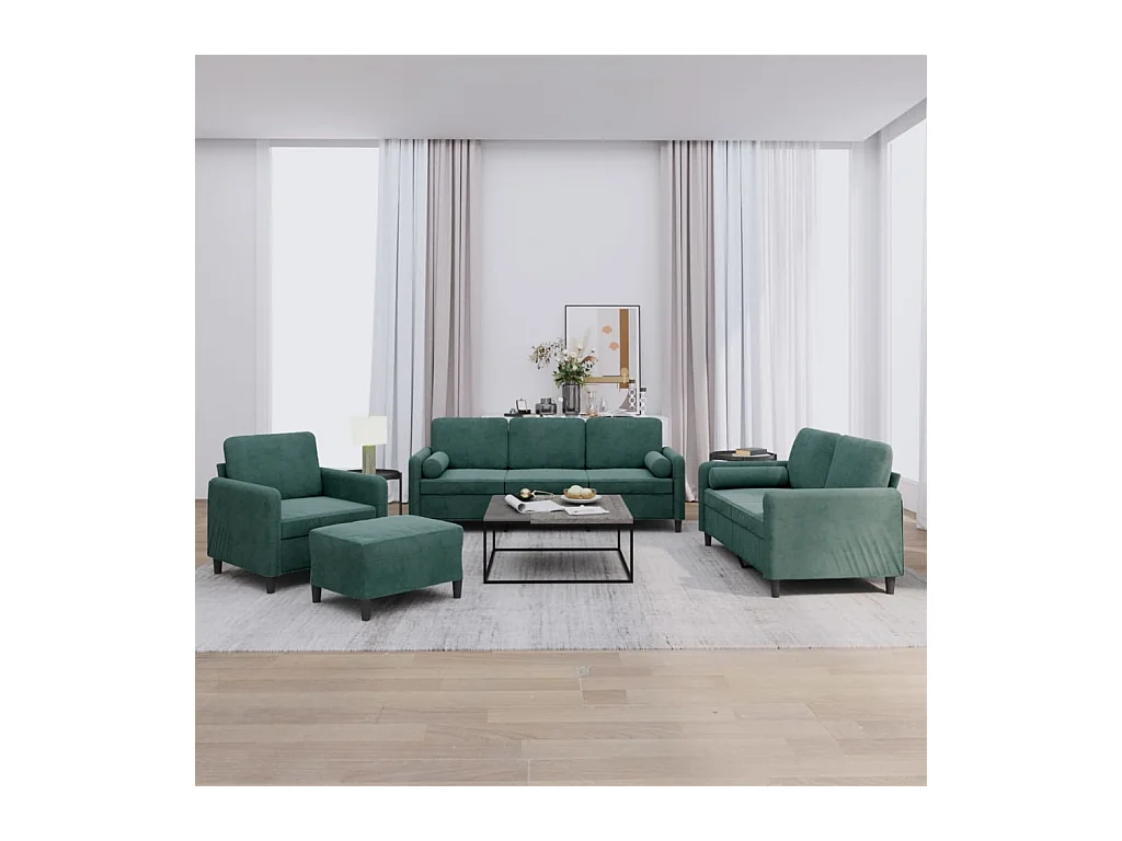 4 peças conjunto de sofás com almofadas veludo verde-escuro