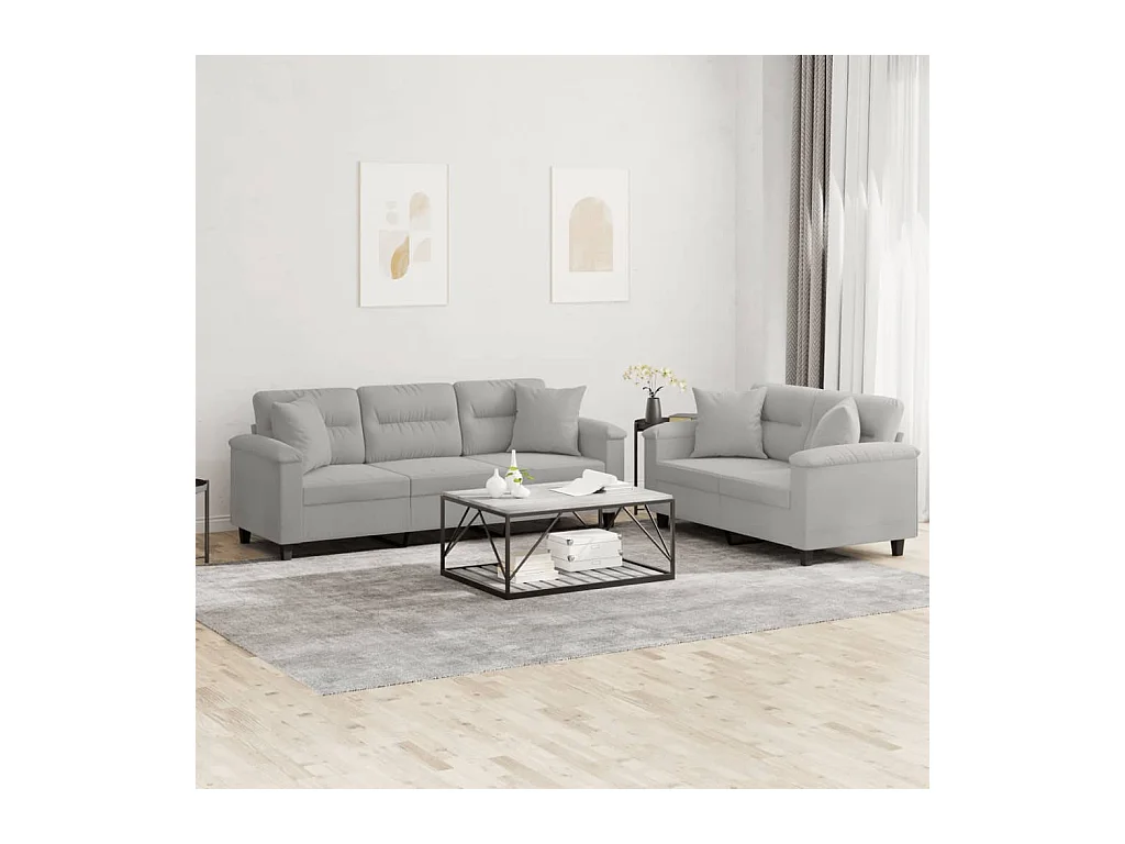 Ensemble de canapés 2 pièces coussins Gris clair Tissu microfibre